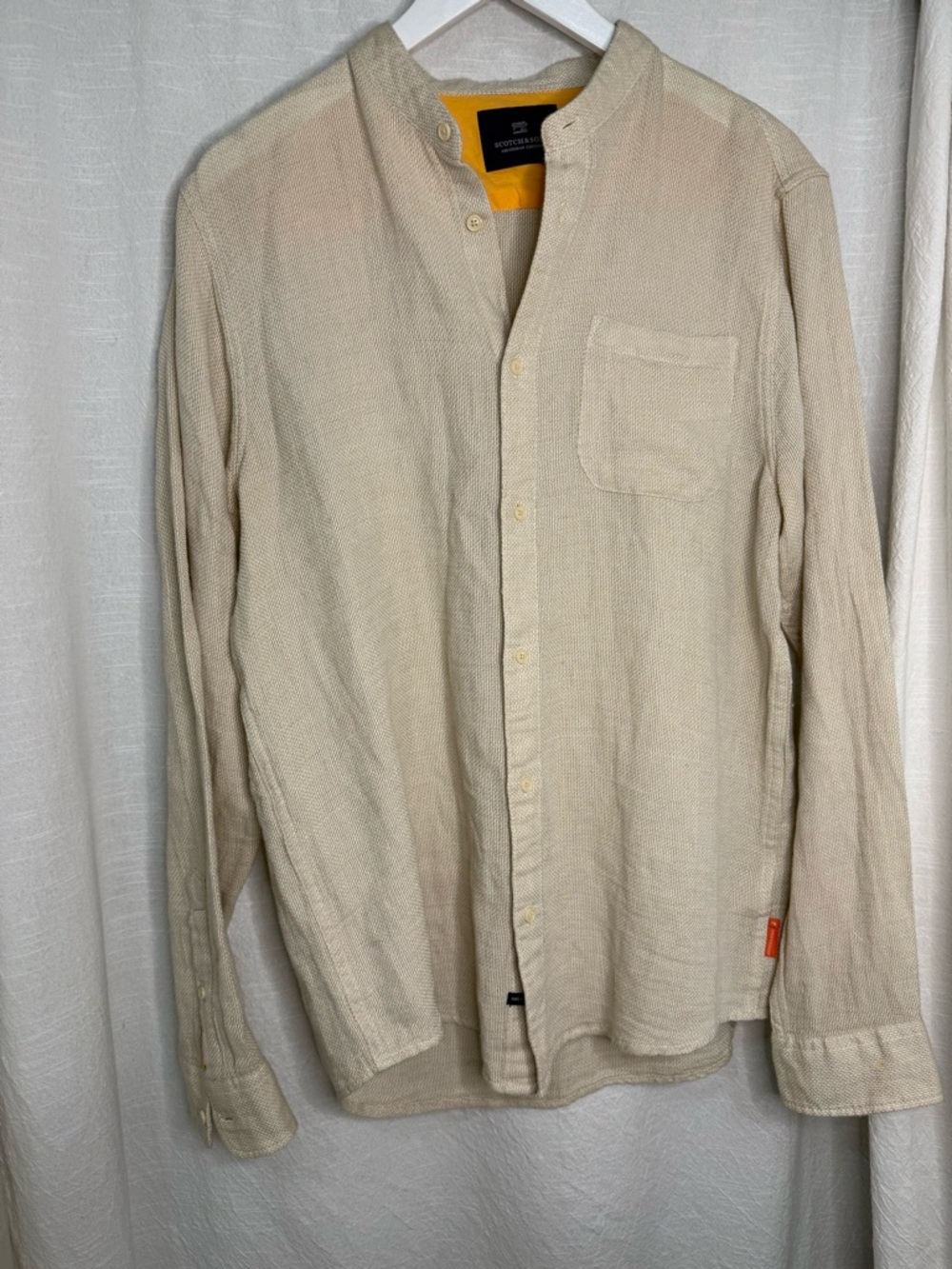Men's Scotch and Soda, Lino Weave Band Collar Button-Up Shirt size L